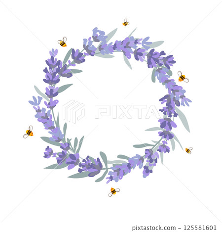 Lavender flowers and honey bees wreath seamless pattern. Hand drawn vector illustration Lavender flowers and honey bees wreath seamless pattern. Hand drawn vector illustration 125581601