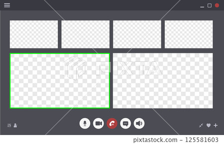 Videocall Interface. Online business webinar chat. User video call window. Virtual meeting space. Application for communication. Flat Vector illustration 125581603