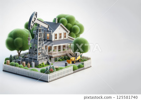 Oil production in the courtyard of a private house. Space for text. 125581740