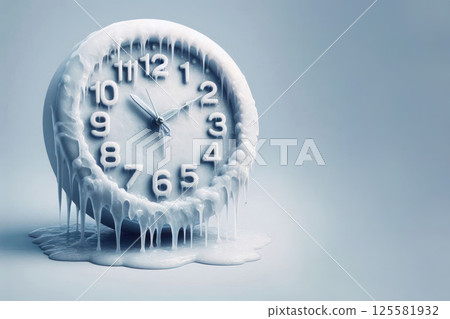 A clock covered in ice on a clean background. Space for text. A clock covered in ice on a clean background. Space for text. 125581932