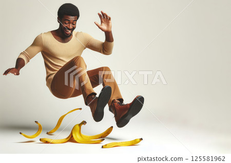 A man slipped on a banana skin. Space for text. 125581962