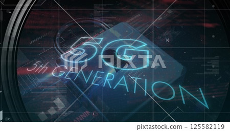 Image of 5g text, data processing, online security padlock and circuit board 125582119