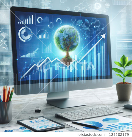 Different financial and economic indicators on the monitor screen. 125582179