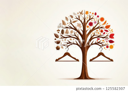 Two trempels hanging on a single tree. Space for text. 125582307