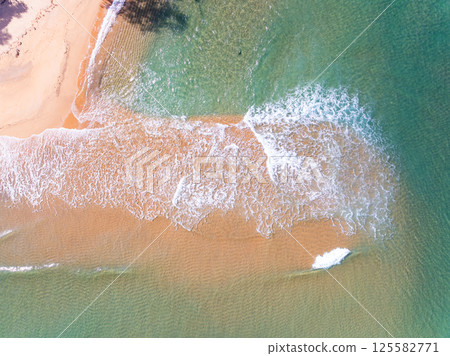 Aerial view of sandbar with sea water surface seascape background,Pink sand beach, Amazing summer background and holiday concept 125582771