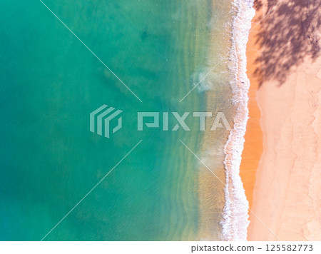 Aerial view of sandbar with sea water surface seascape background,Pink sand beach, Amazing summer background and holiday concept 125582773