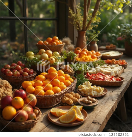 Colorful fresh fruit in a basket 125582861