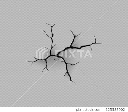 Realistic wall crack effect vector illustration, broken land surface or cracked ground texture on transparent background Realistic wall crack effect vector illustration, broken land surface or cracked ground texture on transparent background 125582902