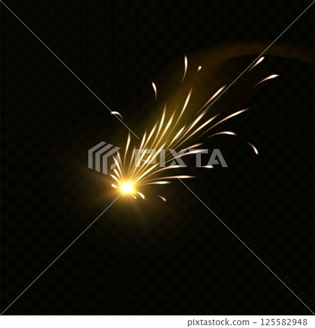 Sparkling firework explosion, golden glowing firecracker, burning sparkler effect, realistic vector festive salute 125582948