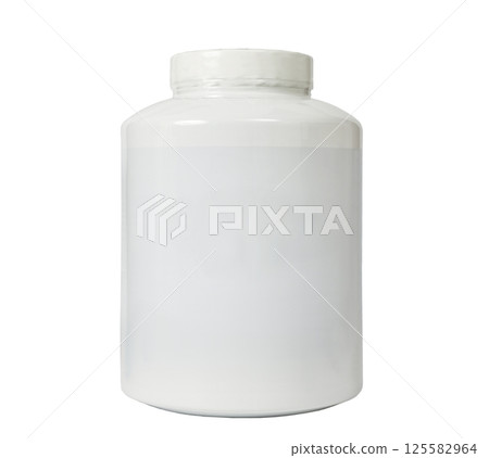 Whey protein powder in large jar 125582964