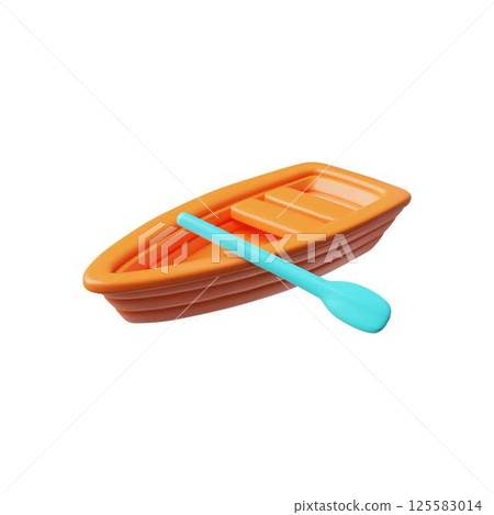 Wooden boat with paddle 3D cartoon style vector icon, realistic small vessel, travel ship with oar, water transport Wooden boat with paddle 3D cartoon style vector icon, realistic small vessel, travel ship with oar, water transport 125583014