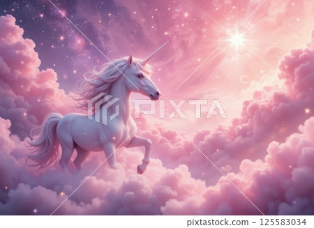 Unicorn and starry sky in a dreamy pink fantasy. 125583034