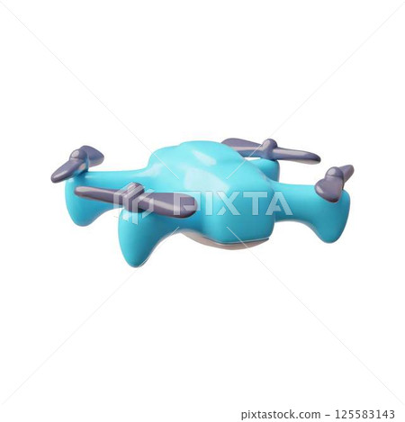 Drone 3D cartoon vector icon, realistic flying wireless blue quadcopter with remote control, unmanned aerial drone 125583143