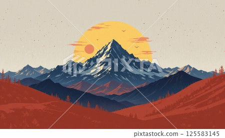 Bold mountain silhouettes for posters and branding. 125583145