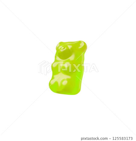 Green chewy jelly gummy bear 3D vector icon, cartoon sweet candy dessert, volume bright animal marmalade confectionery 125583173