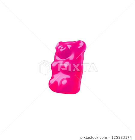 3d gummy bear, raspberry color, vitamin children's treat vector illustration. 125583174