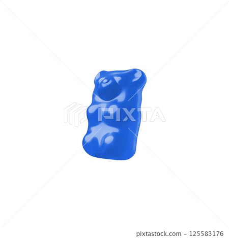 Blue chewy jelly gummy bear 3D vector icon, cartoon sweet candy dessert, volume bright animal marmalade confectionery 125583176