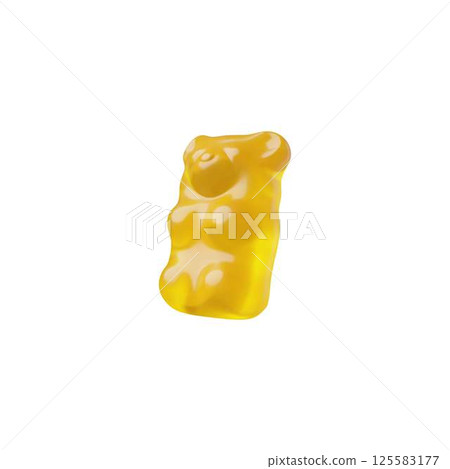 3D gummy bear, yellow. Chewy children's treat. Gelatin vitamin. 125583177