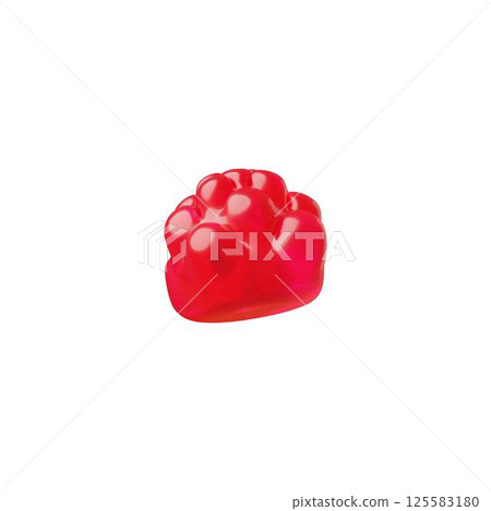 3d vector illustration of red raspberry shaped fruit gummy candy. 125583180