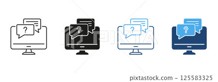 Computer With Chat Bubbles Icon Set. Online Support, Customer Service, And Communication Outline and Silhouette Symbol Collection. Digital Assistance And Help Desk. Isolated Vector Illustration Computer With Chat Bubbles Icon Set. Online Support, Customer Service, And Communication Outline and Silhouette Symbol Collection. Digital Assistance And Help Desk. Isolated Vector Illustration 125583325