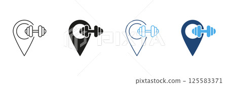 Map Pin with Dumbbell Line and Silhouette Icon Set. Fitness Location or Gym for Exercise and Training. Editable Stroke. Isolated Vector Illustration Map Pin with Dumbbell Line and Silhouette Icon Set. Fitness Location or Gym for Exercise and Training. Editable Stroke. Isolated Vector Illustration 125583371