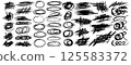 Collection of hand drawn doodles and squiggles for text highlighting sign. Set of design elements with texture of scribbles. Black line brush stroke. Simple cute vector swashes, strokes, note, diagram 125583372