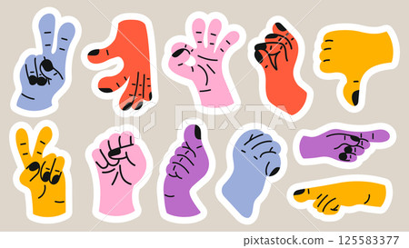Collection of gesture signs from human hands. A set of fingers showing emotions and directions. gesture finger in flat design. communication expressions with hand sign in trendy style. vector icon 125583377