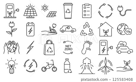 Icon collection with zero emission symbol concept. greenhouse gas carbon credit design set. protect ecological green vector outline. carbon net zero neutral natural. carbon footprint art pictogram Icon collection with zero emission symbol concept. greenhouse gas carbon credit design set. protect ecological green vector outline. carbon net zero neutral natural. carbon footprint art pictogram 125583408