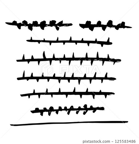 hand-drawn ink strokes resembling thorn branches, grunge textures isolated on white background, set of hand-drawn ink brushes, vector illustration hand-drawn ink strokes resembling thorn branches, grunge textures isolated on white background, set of hand-drawn ink brushes, vector illustration 125583486