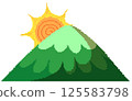 Mountain and the sun in pixel art style 125583798