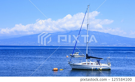 從西伊豆眺望富士山與遊艇 125584100