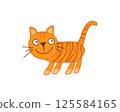 Cartoon cat. A child s drawing of a red cat. Striped ginger cat in cartoon style. The vector illustration is isolated on a white background. 125584165