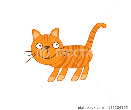 Cartoon cat. A child s drawing of a red cat. Striped ginger cat in cartoon style. The vector illustration is isolated on a white background. Cartoon cat. A child s drawing of a red cat. Striped ginger cat in cartoon style. The vector illustration is isolated on a white background. 125584165