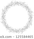 Linear Illustration Of Monochrome Round Wreath With Sweet Pea Flowers 125584465
