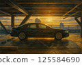 Cars parked in a multi-storey car park and the sunset 125584690