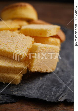 Slices of butter cake on plate Slices of butter cake on plate 125585676
