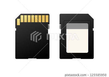 Front and back of a memory card showing its contacts and storage chip Front and back of a memory card showing its contacts and storage chip 125585950