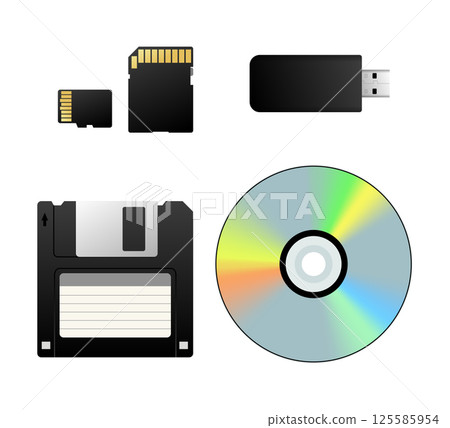 Storage devices evolution from floppy disk to micro sd card and usb drive 125585954