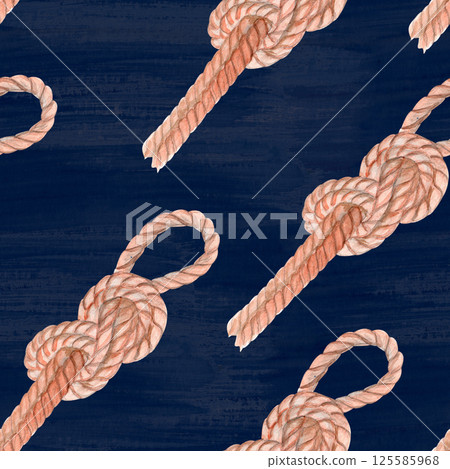 Sailor's rope, tied into a reef knot seamless pattern on blue watercolor background. Hand painted clip art perfect for eco design, sailing, sea travel, wrapping paper, packages, sailor, scout. Texture Sailor's rope, tied into a reef knot seamless pattern on blue watercolor background. Hand painted clip art perfect for eco design, sailing, sea travel, wrapping paper, packages, sailor, scout. Texture 125585968