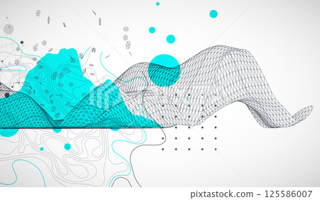 Template for science and technology presentation. Wireframe waves. Plexus style background. 125586007