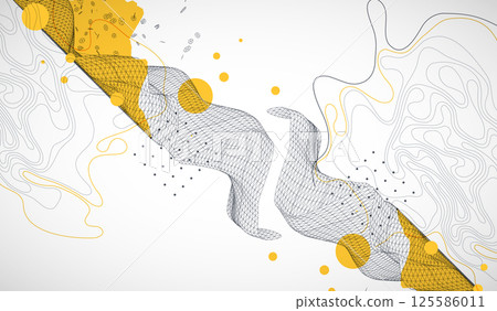Template for science and technology presentation. Wireframe waves. Plexus style background. 125586011