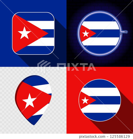 Set of modern icons with the national flag of Cuba. 125586129