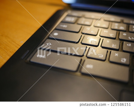 Smartphone on the table, computer keyboard and remote control, copy space, casual view at home 125586151