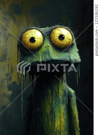 Sad cartoon monsters covered in dripping slime. 125586292
