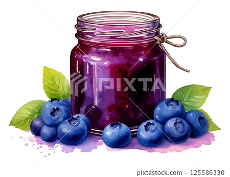 藍莓果醬水彩插畫AI生成 藍莓果醬水彩插畫AI生成 125586330