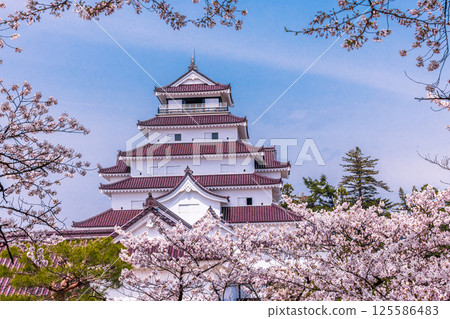 [Fukushima Prefecture_Aizuwakamatsu City] Tsuruga Castle with its beautiful contrast of white walls and red roof tiles 125586483