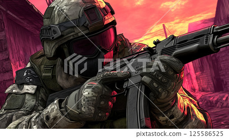 特種部隊士兵處於戰鬥準備狀態 125586525