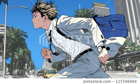 一個年輕人因為要遲到了而瘋狂奔跑 125586668