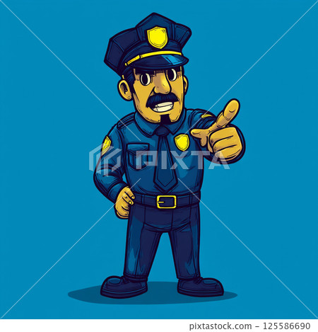 Comical police officer character pointing 125586690