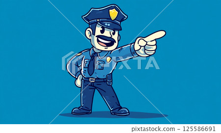 Comical police officer character pointing 125586691